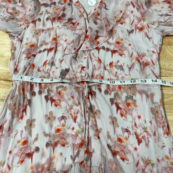Allsaints NWT Ava Momo Floral Long Sleeve Ruffle Dress Size 2 Sheer Crinkle Pink - Picture 11 of 13
